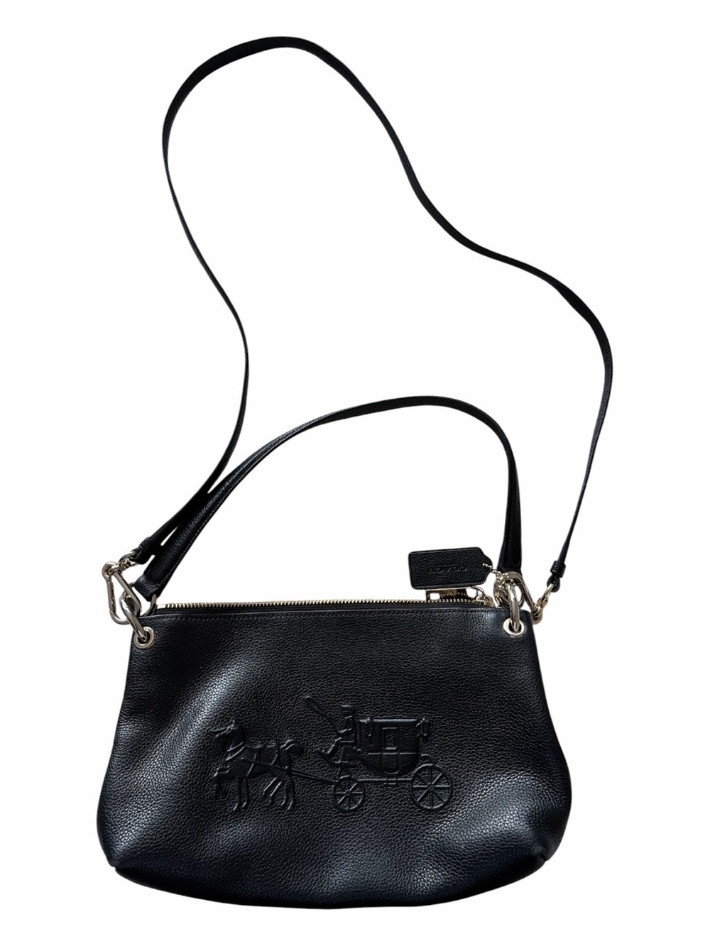 Coach Charley Crossbody Embossed Black Pebbled Leather Carriage Preppy Classic